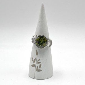 Vintage Peridot and Rhinestone Statement Estate Ring Sz 7